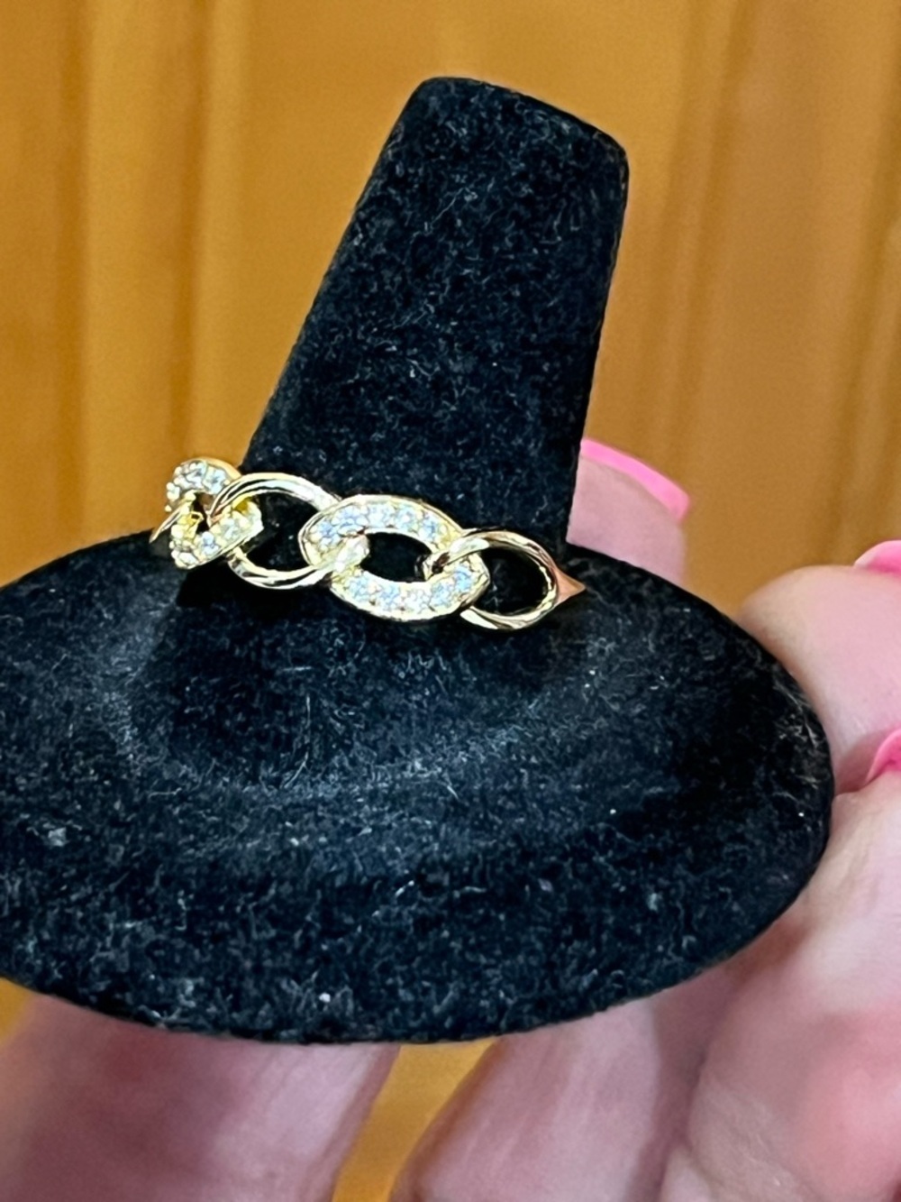 14k Gold Plated Chain-Link Cubic Zirconia Women's Ring - Picture 8 of 11
